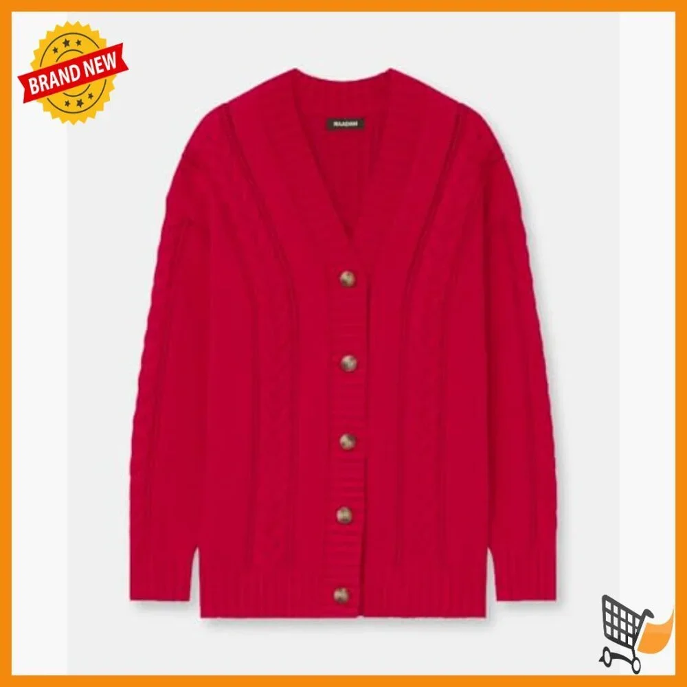 Relaxed Fit Cable Knit Cardigan, Long Sleeve Button Front, Tunic Length